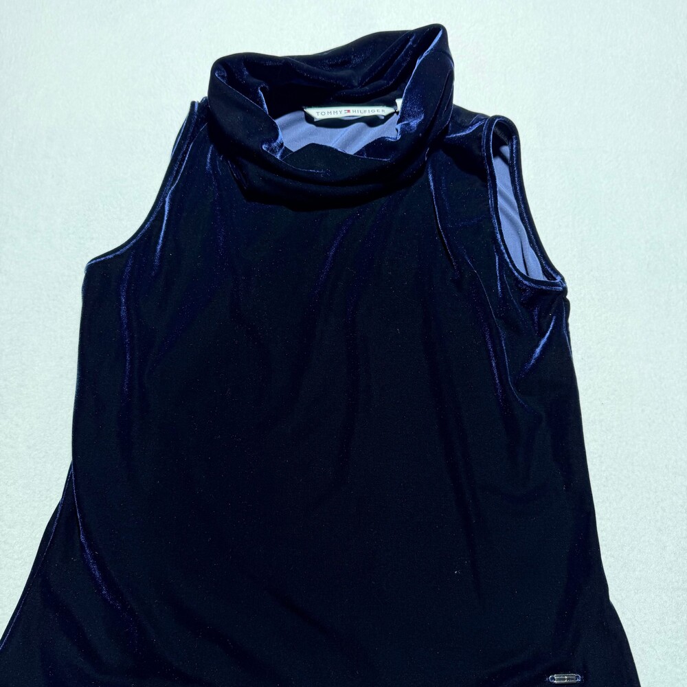 Tommy Hilfiger Velvet Sleeveless Top XL Black Turtleneck Collar
